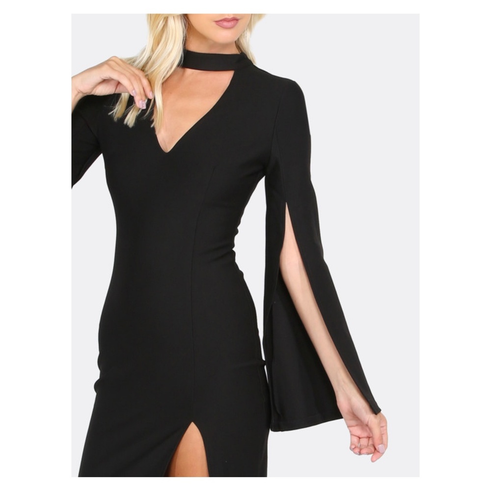 LAST ONE Black Choker Cut Out Sleeve Bodycon Dress - Picture 5 of 5